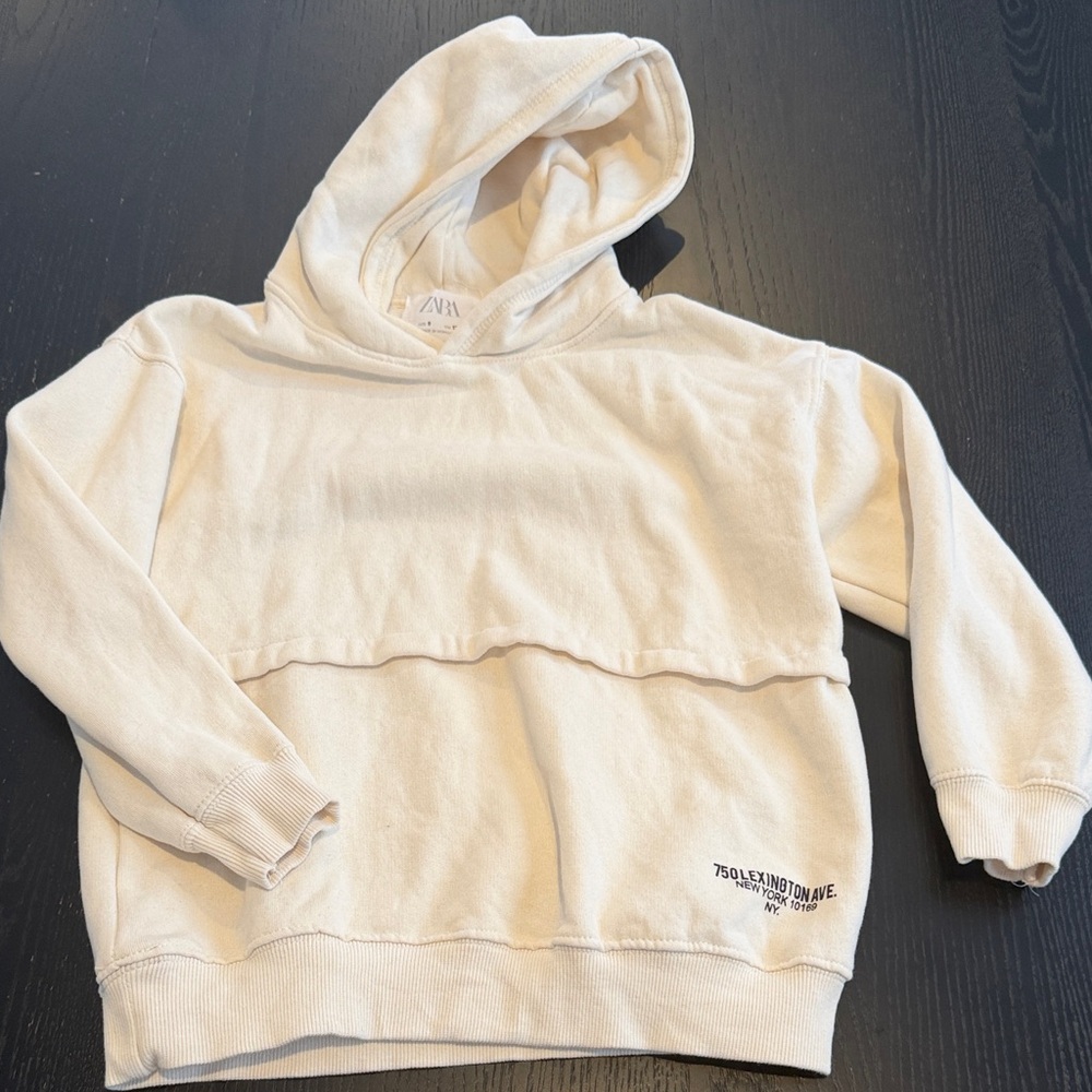 Zara Off-White Hoodie with Text Detail